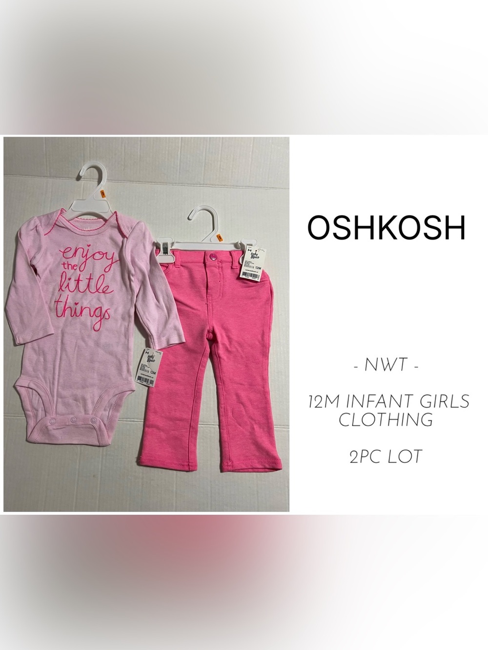 OSHKOSH - 12M - NWT - INFANT GIRLS 2PC FASHION ONESIE AND PANT OUTFIT LOT